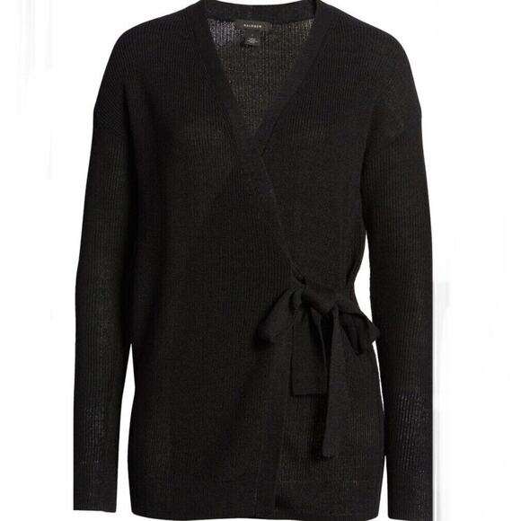 Halogen NWT Women's Ribbed Long Sleeve Side Tie Front Cardigan Sweater Black S - Picture 8 of 9